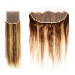 Straight #4/27 Highlight Virgin Human Hair 4x4 13x4 Transparent Lace Closure/Frontal